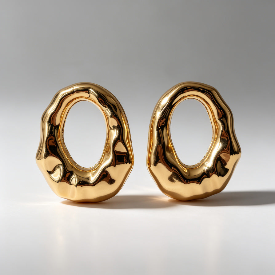 Pendientes de Aro Abstractos en Aleación de Zinc con Acabado Dorado - Diseño Orgánico - Joyería al Por Mayor|JI JOYA