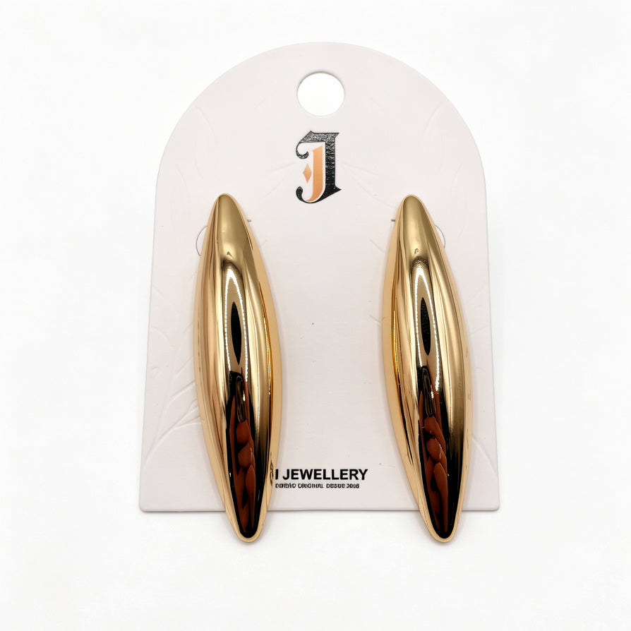 Pendientes Alargados de Metal Pulido | Diseño Minimalista Moderno | Oro/Plata | Joyería Mayorista|JI JOYA