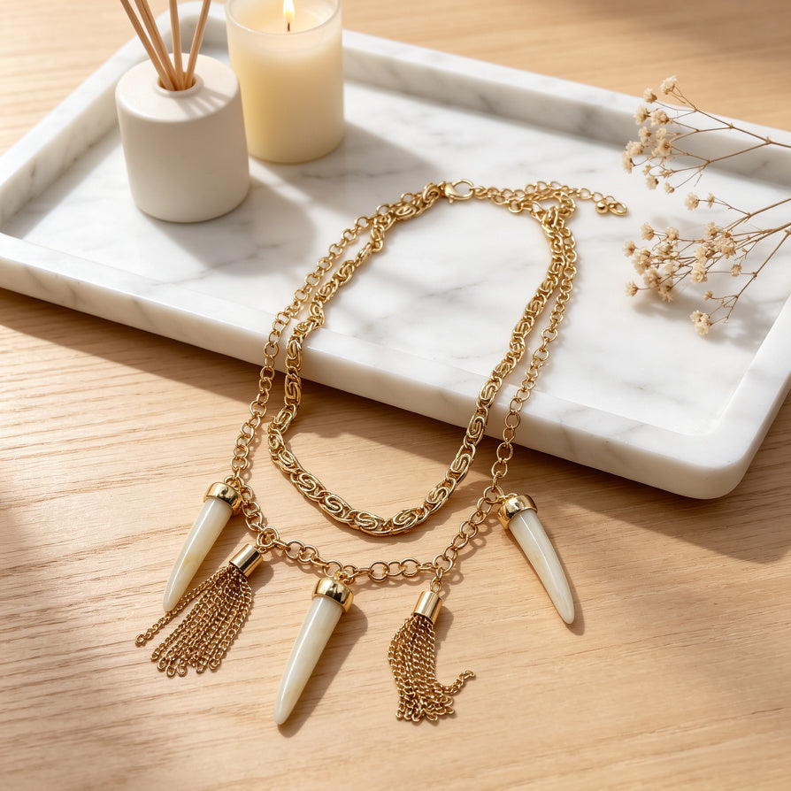 Collar Statement de Dientes y Borlas | Mayorista de Accesorios para Mujer|JI JOYA