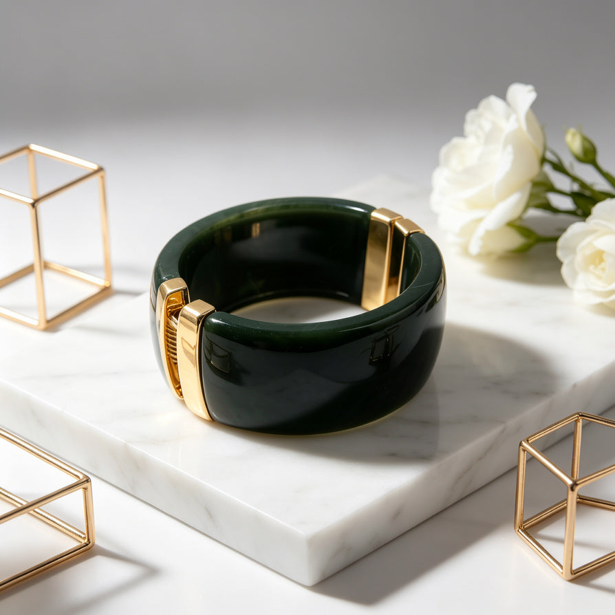 Brazalete Ancho Resina con Cierre Dorado | Pulsera Elegante Mayorista para Joyerí|JI JOYA