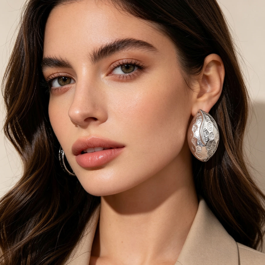 Pendientes Oversize Minimalistas - Diseño de Hoja, Pendientes de Moda Mujer - Dorado/Plateado, Mayorista de Joyería|JI JOYA
