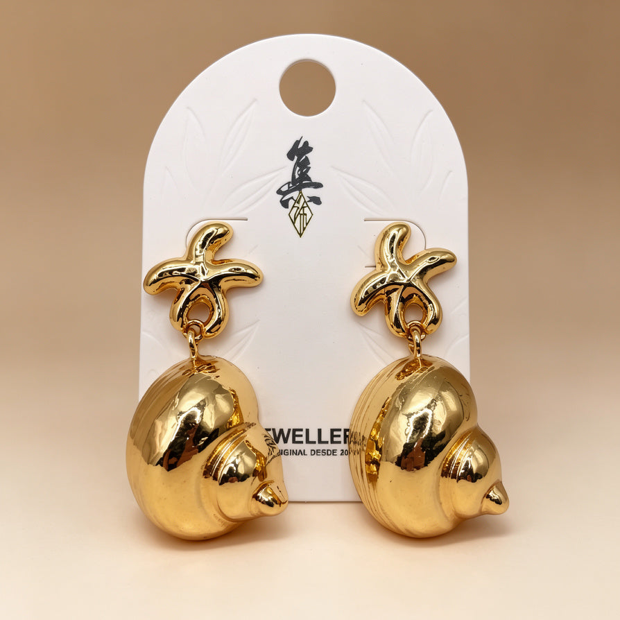 Pendientes de Estrella de Mar y Caracol Dorados | Joyería al por mayor B2B, Diseño Minimalista de Moda|JI JOYA