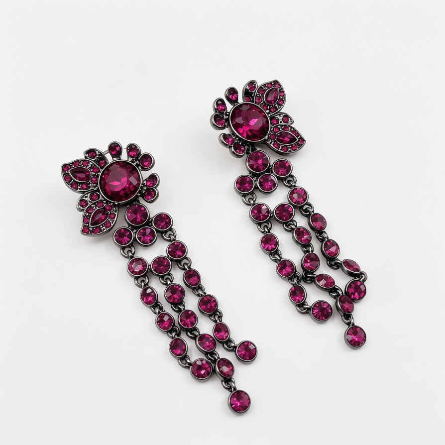 Pendientes Florales con Zirconia Sintética Colgante | Bisutería al Por Mayor|JI JOYA