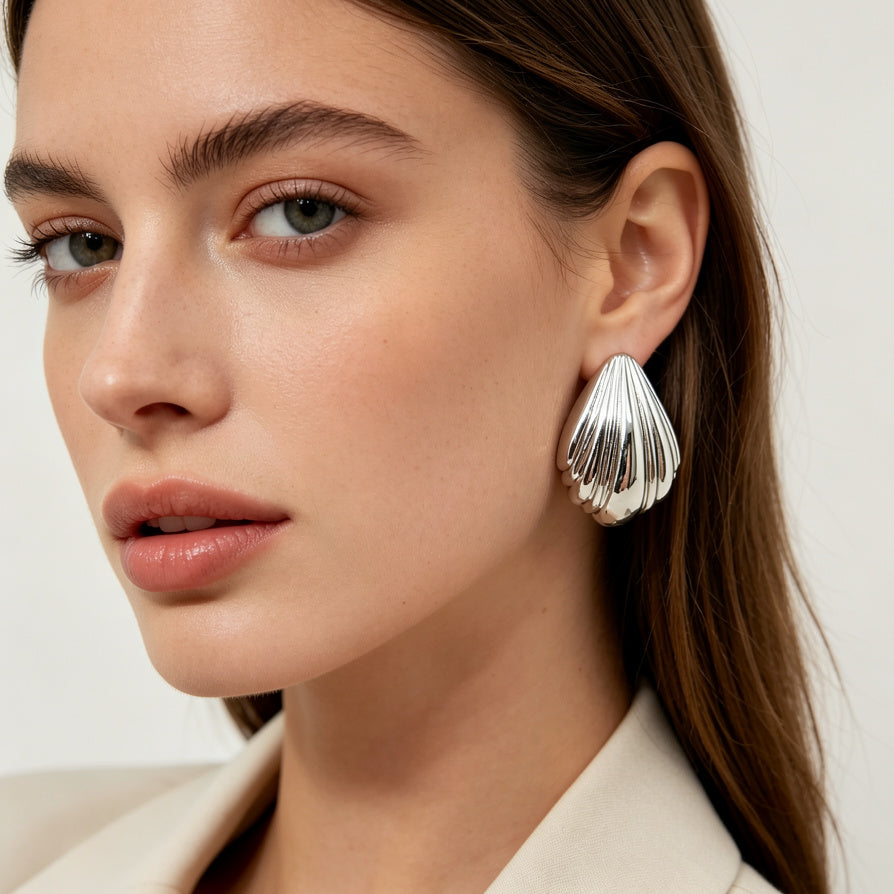 Pendientes Concha de Mar Dorada/Plata | Joyería de Moda Mayorista|JI JOYA