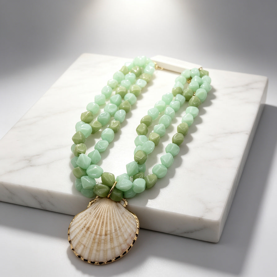 Collar de Concha Marina con Cuentas de Piedra - Joyería Boho para Verano|JI JOYA