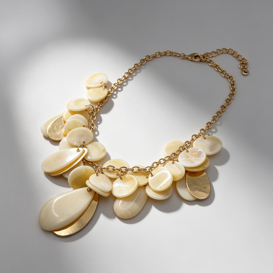 Collar de Concha Natural con Baño de Oro, Joyería Boho al Por Mayor, OEM/ODM Disponible