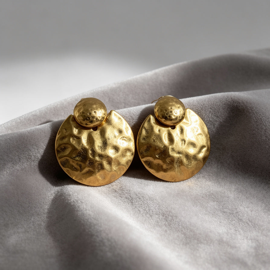 Pendientes Colgantes Dorados Martillados - Diseño Circular Grande | Venta al Por Mayor