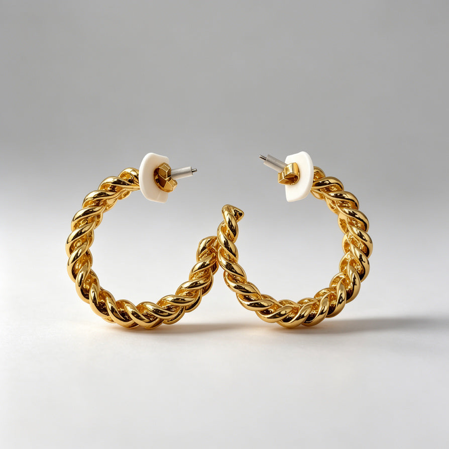 Aretes C de Cadena Trenzada | Pendientes de Moda Dorados/Plateados para Mujeres | Joyería al Por Mayor|JI JOYA