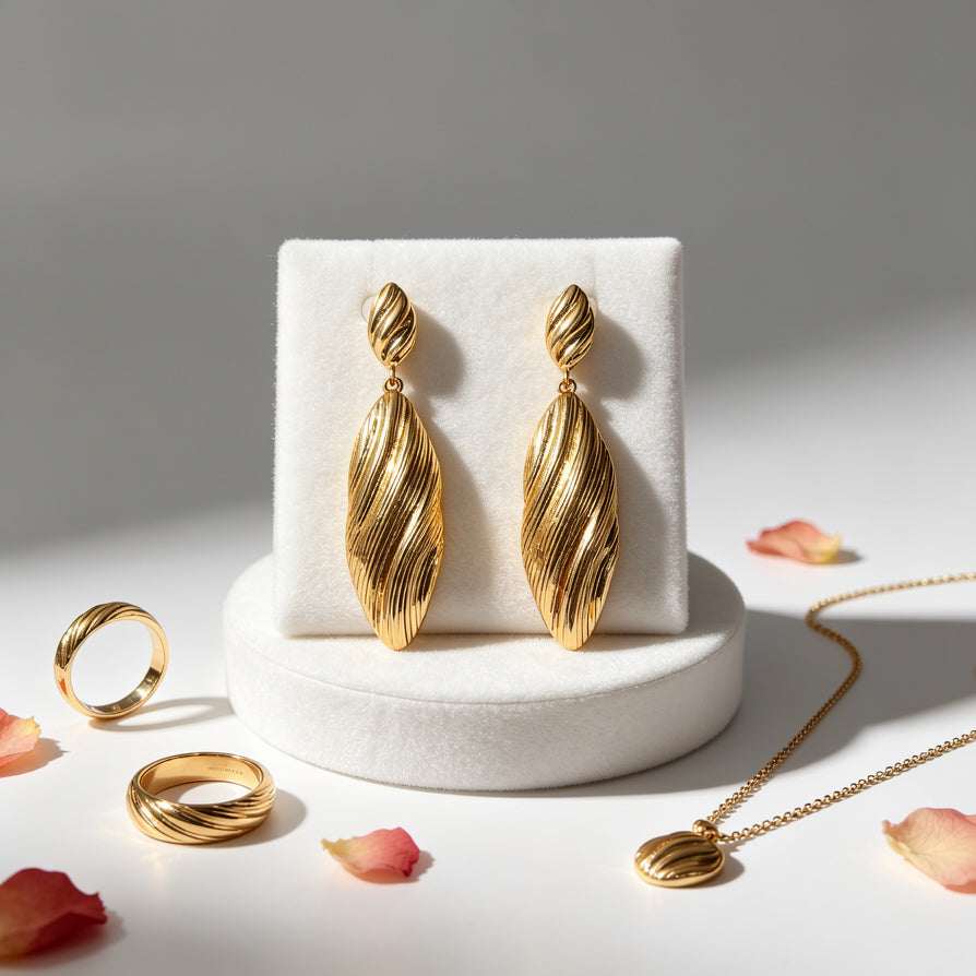 Pendientes Colgantes de Diseño Ondulado en Chapado en Oro/Plata - Mayorista de Accesorios|JI JOYA