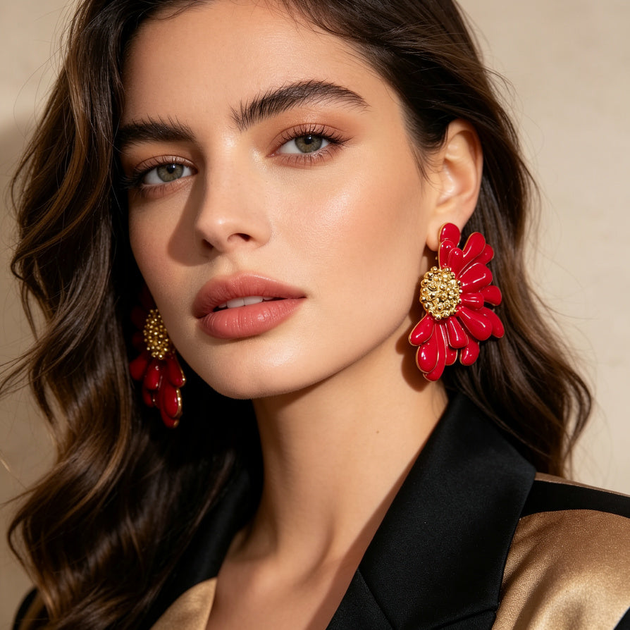 Pendientes de flor de esmalte para mujer | Joyería de moda al por mayor | Ji Joya Diseño de Moda