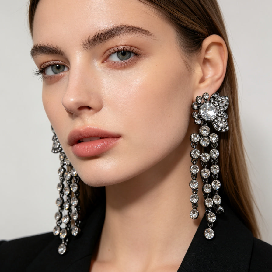 Pendientes Florales con Zirconia Sintética Colgante | Bisutería al Por Mayor|JI JOYA