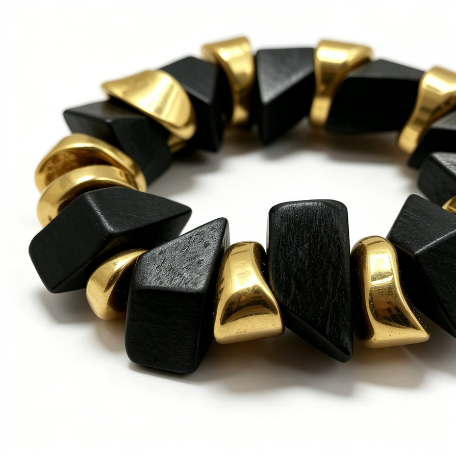 Set Collar Pulsera Geométrico Madera y Oro - Joyería Minimalista|JI JOYA