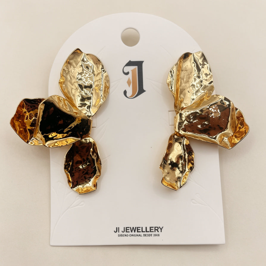 Aretes Florales de Metal Martillado | Dorado/Plata | Bisutería Mayorista de Moda|JI JOYA
