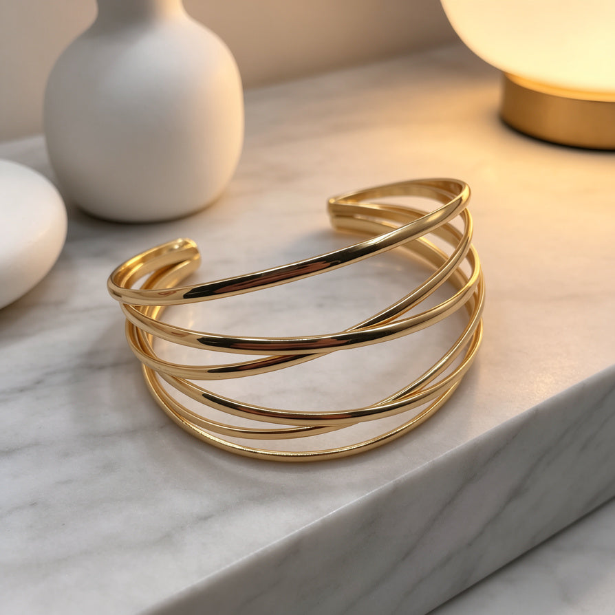Pulsera Abierta de Oro de Múltiples Hilos - Estilo Minimalista Elegante|Venta al por mayor|JI JOYA