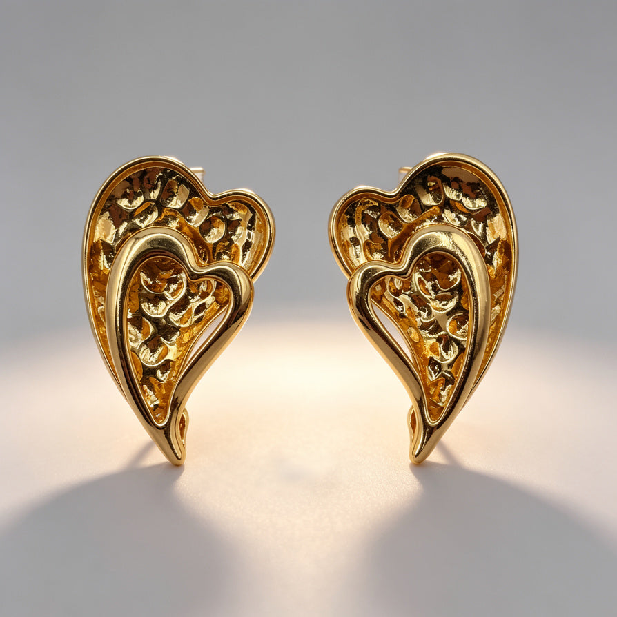 Pendientes de Corazón Dorado Vintage | Joyería al por Mayor para Minoristas|JI JOYA