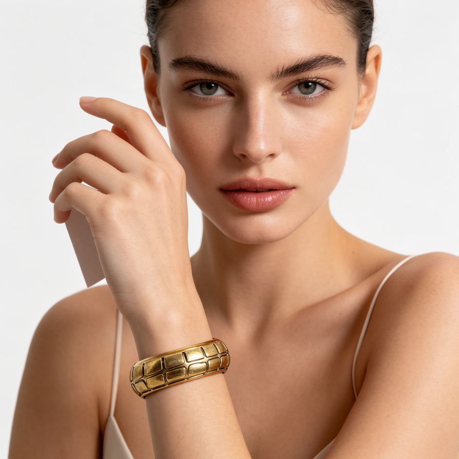 Brazalete de bisutería de aleación con textura de cocodrilo - Dorado y Plateado - Venta al por mayor|JI JOYA