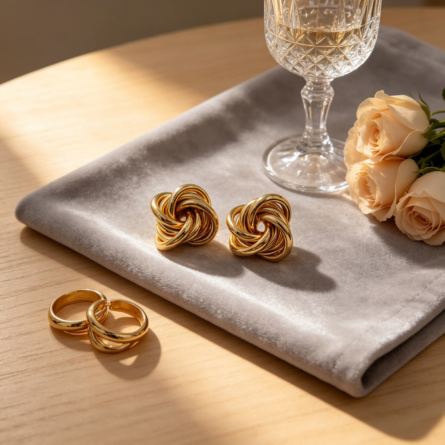 Pendientes de Nudo de Metal al Por Mayor | Estilo Minimalista y Moderno, Oro y Plata|JI JOYA