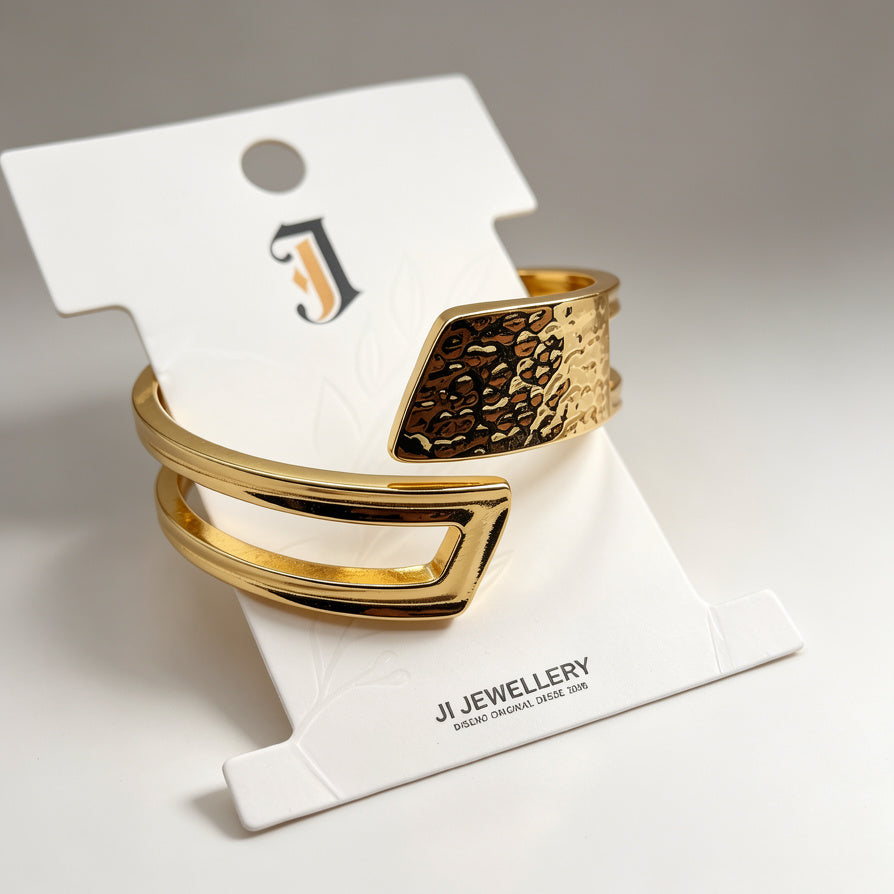 Pulsera de Zinc Aleación Dorado - Diseño Martillado, Mayoreo Joyería Moda|JI JOYA