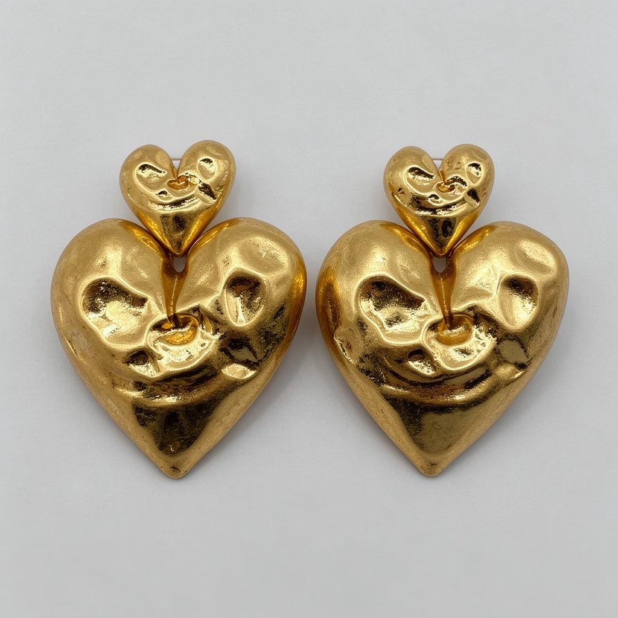 Pendientes Corazón Texturizado en Oro - Lote de Joyería Minimalista al Por Mayor|JI JOYA