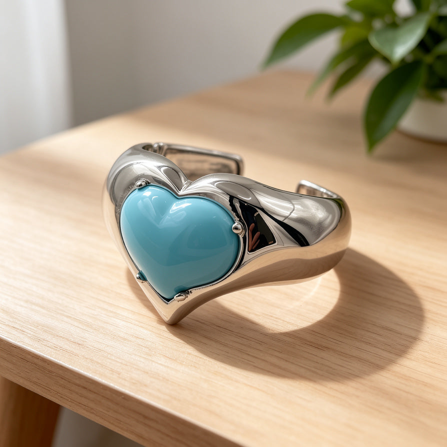 Brazalete Ajustable de Corazón Grande - Diseño Moderno en Zinc Aleación con Esmalte, 3 Colores, Venta al Por Mayor| JI JOYA