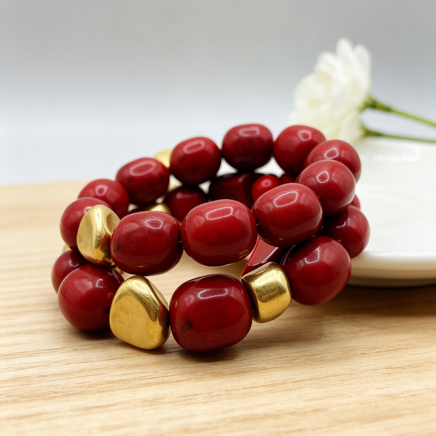 Pulseras de cuentas de resina con detalles dorados | Mayorista B2B, 2 colores disponibles|JI JOYA