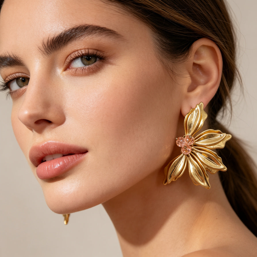 Pendientes de Flor de Lujo al Por Mayor - 2 Colores Disponibles, Joyería de Moda para Mayoristas|JI JOYA