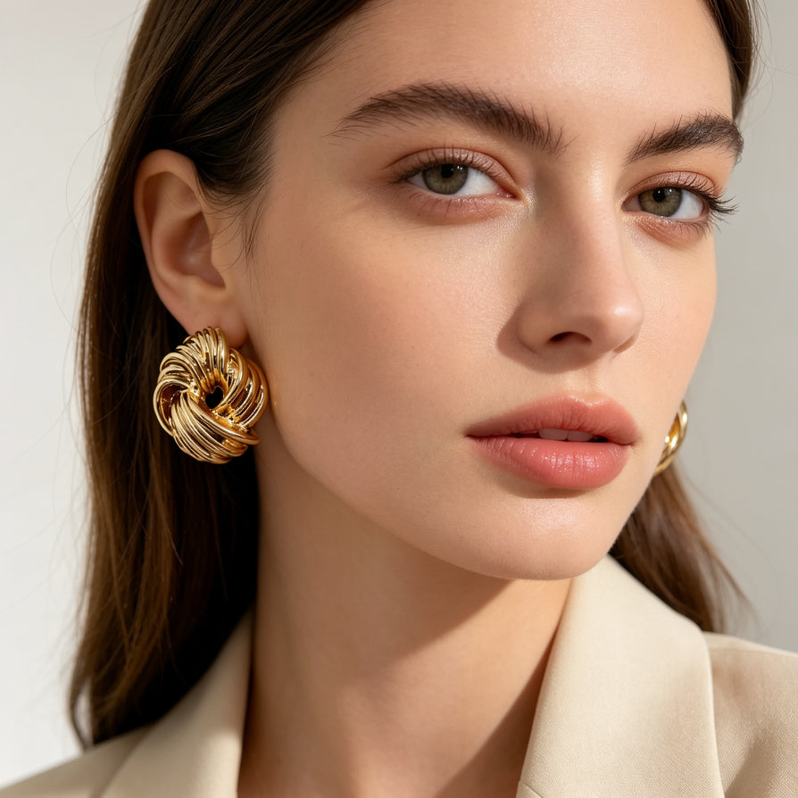 Aretes de Nudo Dorados al Por Mayor | Joyería de Zinc Aleación Antideslustre para Reventa|JI JOYA