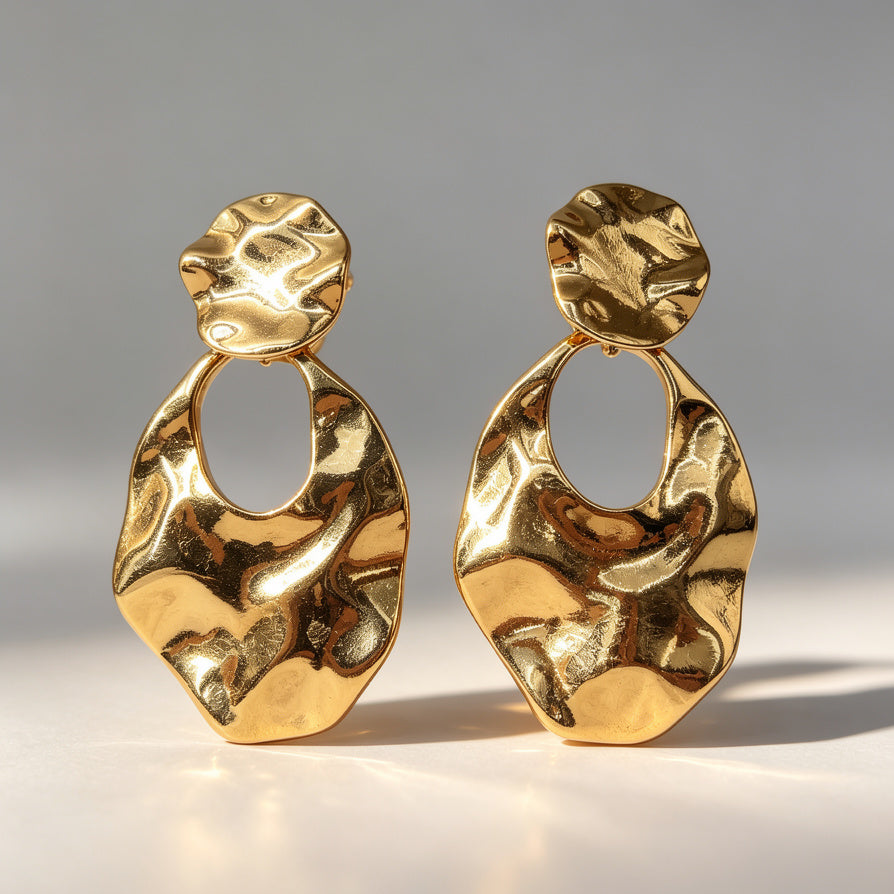 Aretes Colgantes de Textura Martillada en Oro y Plata - Joyería de Moda al Por Mayor|JI JOYA