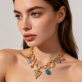 Collar de Cadena de Oro con Colgantes de Corazón y Estrellas - Diseño Único de Aleación|JI JOYA