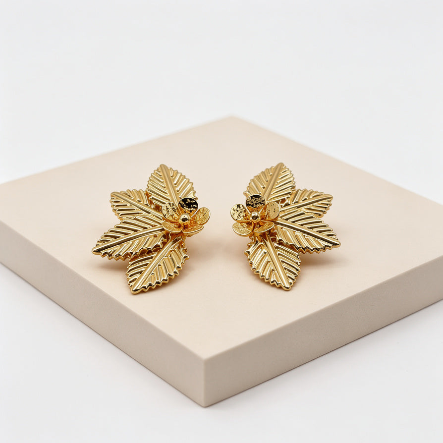 Pendientes de Hoja y Flor - Estilo Vintage - Dorado / Plateado - Joyería al por mayor para Mujer|JI JOYA