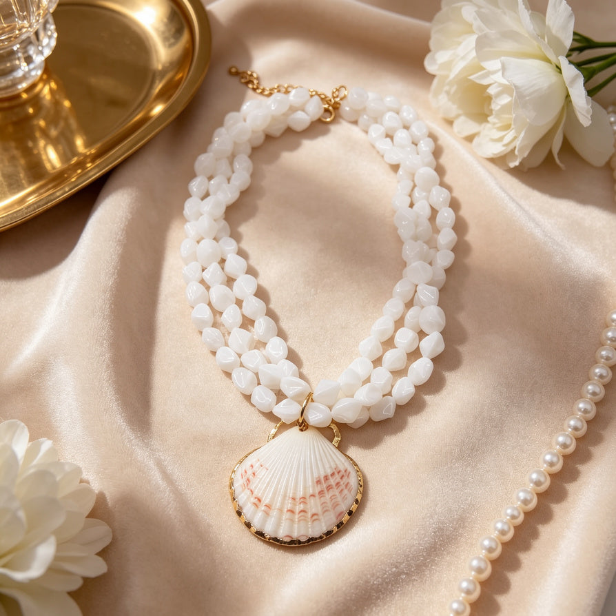 Collar de Concha Marina con Cuentas de Piedra - Joyería Boho para Verano|JI JOYA