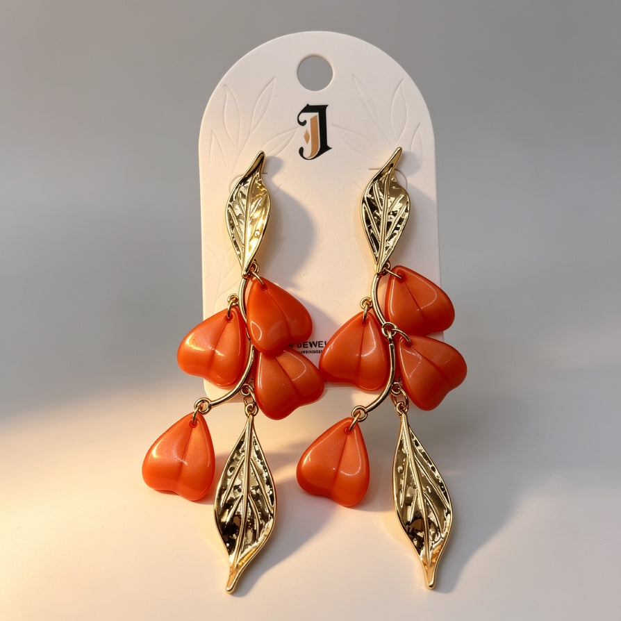 Pendientes Colgantes de Hojas y Flores en Aleación Dorada - Colección para Mayoristas|JI JOYA