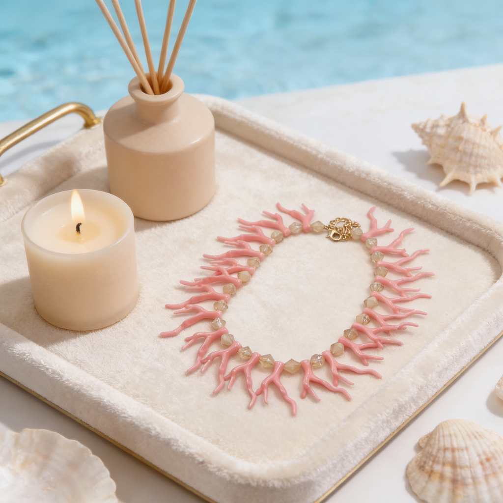 Collar llamativo de rama de coral | Gargantilla para vacaciones de verano en la playa