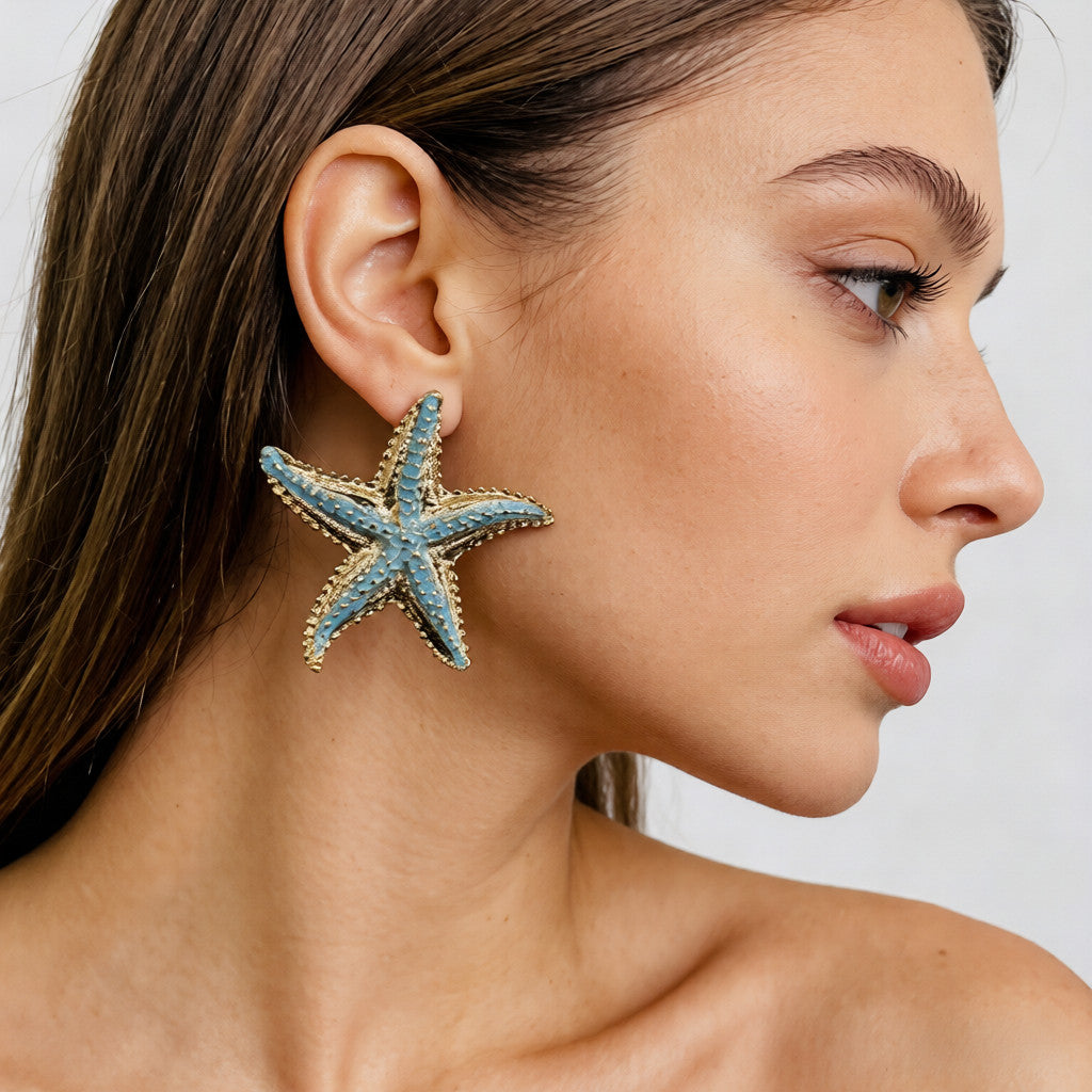 Pendientes Estrella de Mar Azul y Dorado - Accesorios de Verano para Mujer