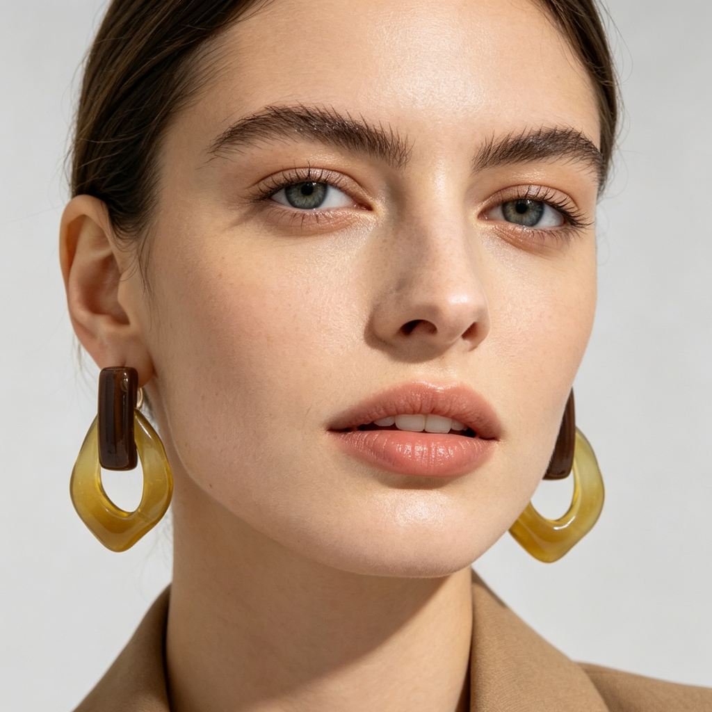 Pendientes Resina Efecto Ámbar Marrón Diseño Geométrico Mayorista Joyería Moda Mujer|JI JOYA