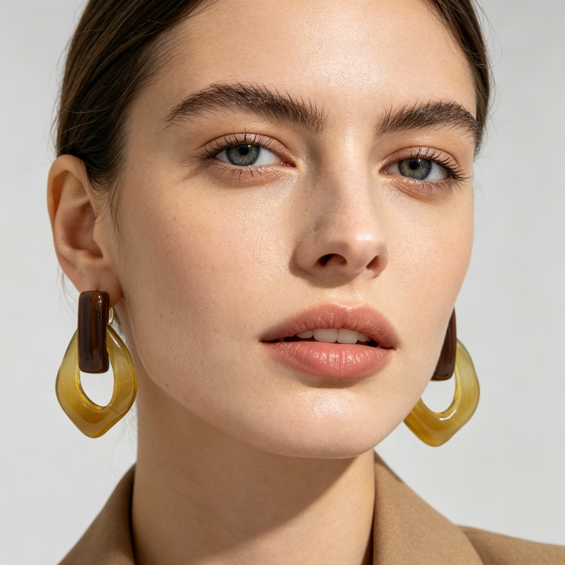 Pendientes Resina Efecto Ámbar Marrón Diseño Geométrico Mayorista Joyería Moda Mujer|JI JOYA