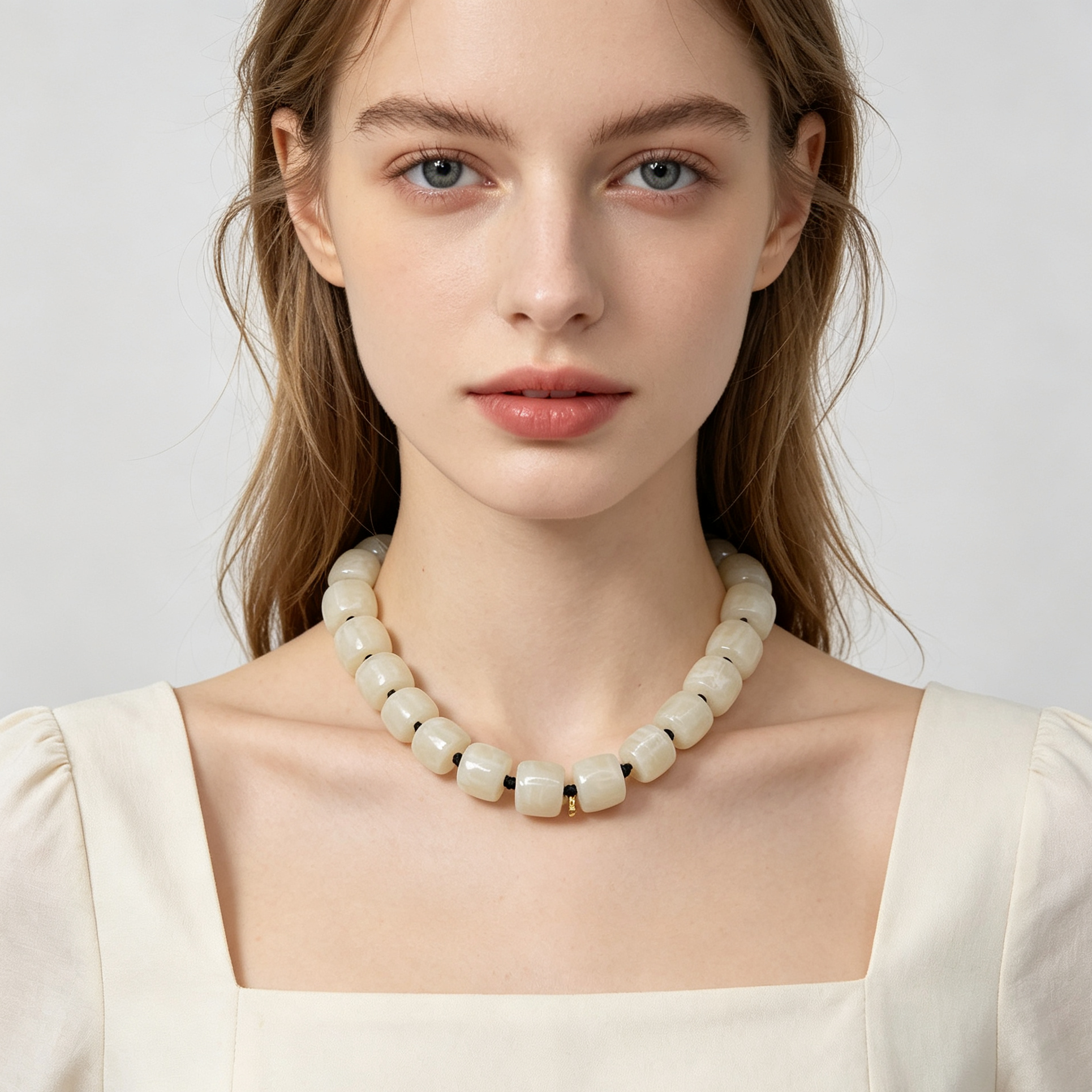 Collar de cuentas cilíndricas texturizadas, collar de resina con cierre dorado, accesorios de moda al por mayor, disponible en 4 colores|JI JOYA
