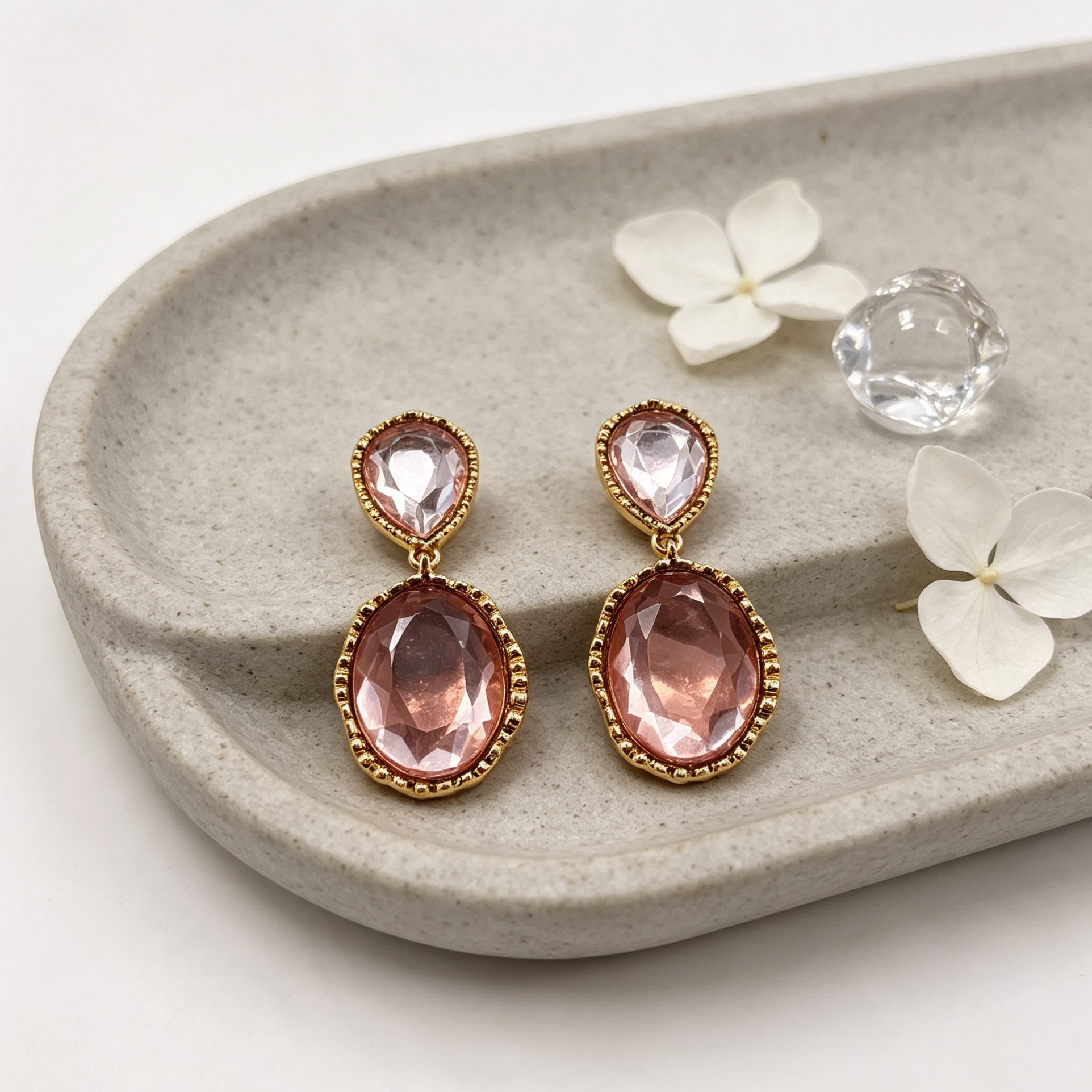 Pendientes largos con piedras cristal rosa, dorado vintage, mayorista joyería moda|JI JOYA