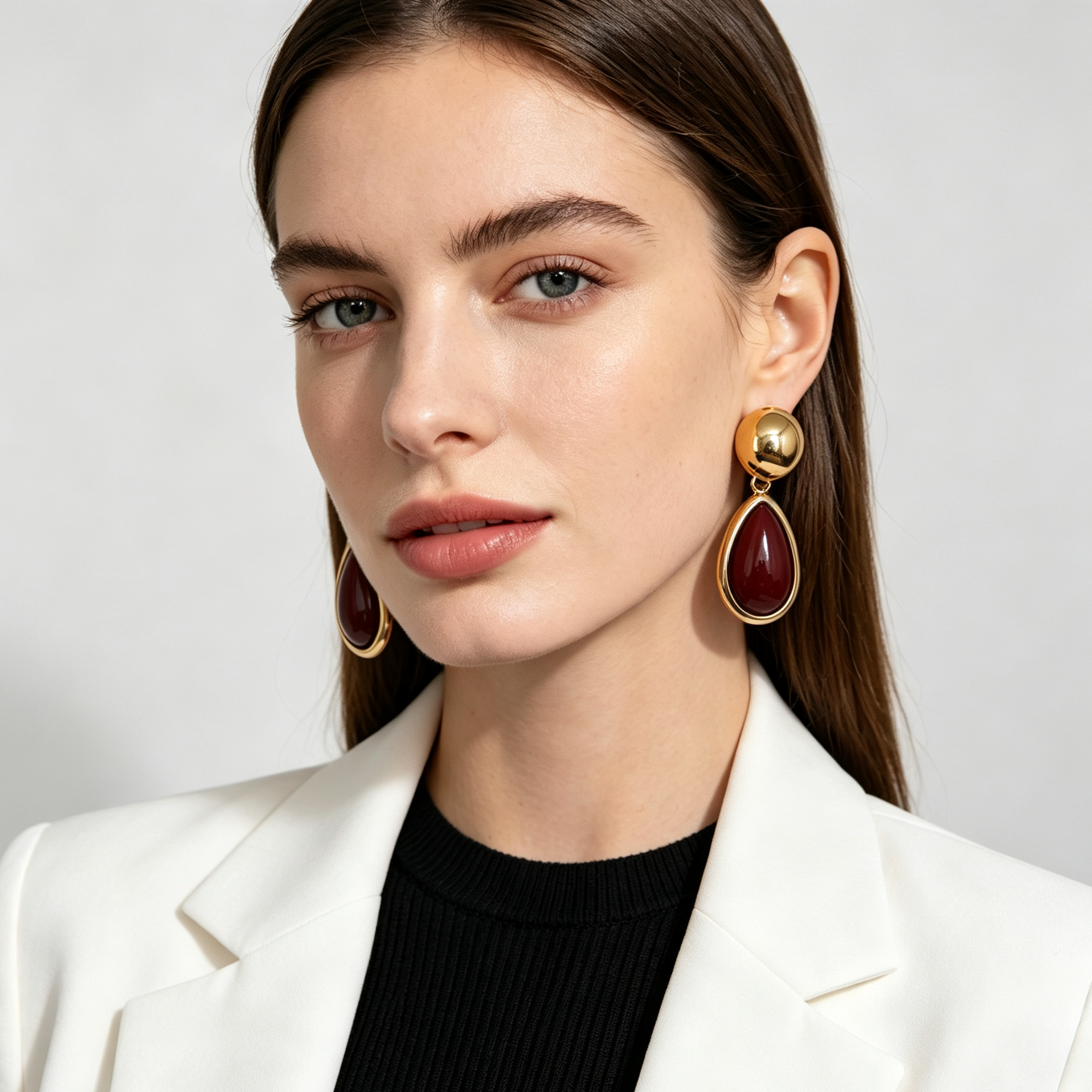 Pendientes gota color caramelo y burdeos, metal dorado elegante, joyería al por mayor para mujer|JI JOYA