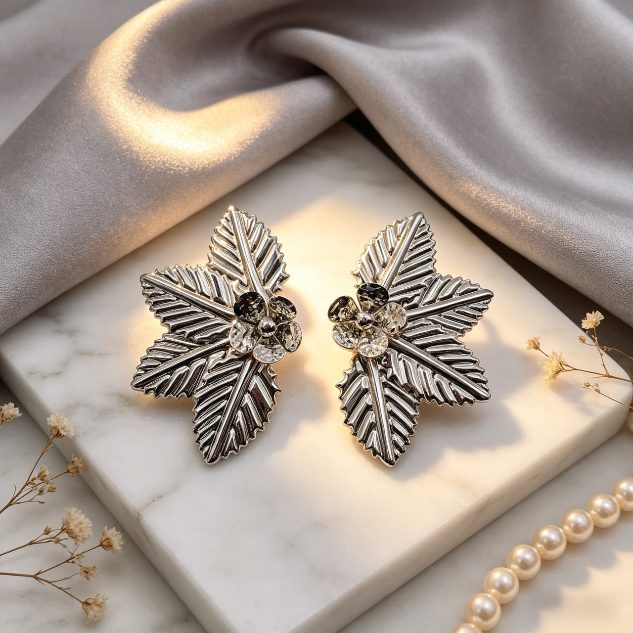 Pendientes de Hoja y Flor - Estilo Vintage - Dorado / Plateado - Joyería al por mayor para Mujer|JI JOYA