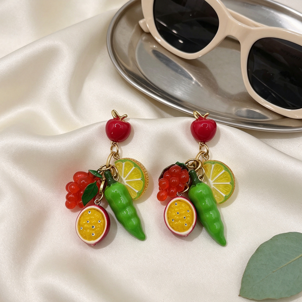 Pendientes Colgantes de Frutas Tropicales, Diseño Artesanal, Joyería de Moda al Por Mayor|JI JOYA