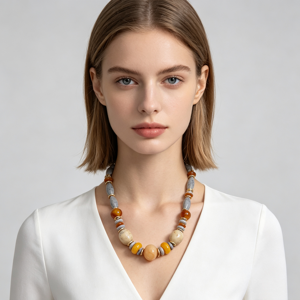 Collar de piedras naturales combinadas, diseño vintage étnico, collar de cuentas para mujer, accesorio de moda mayorista|JI JOYA