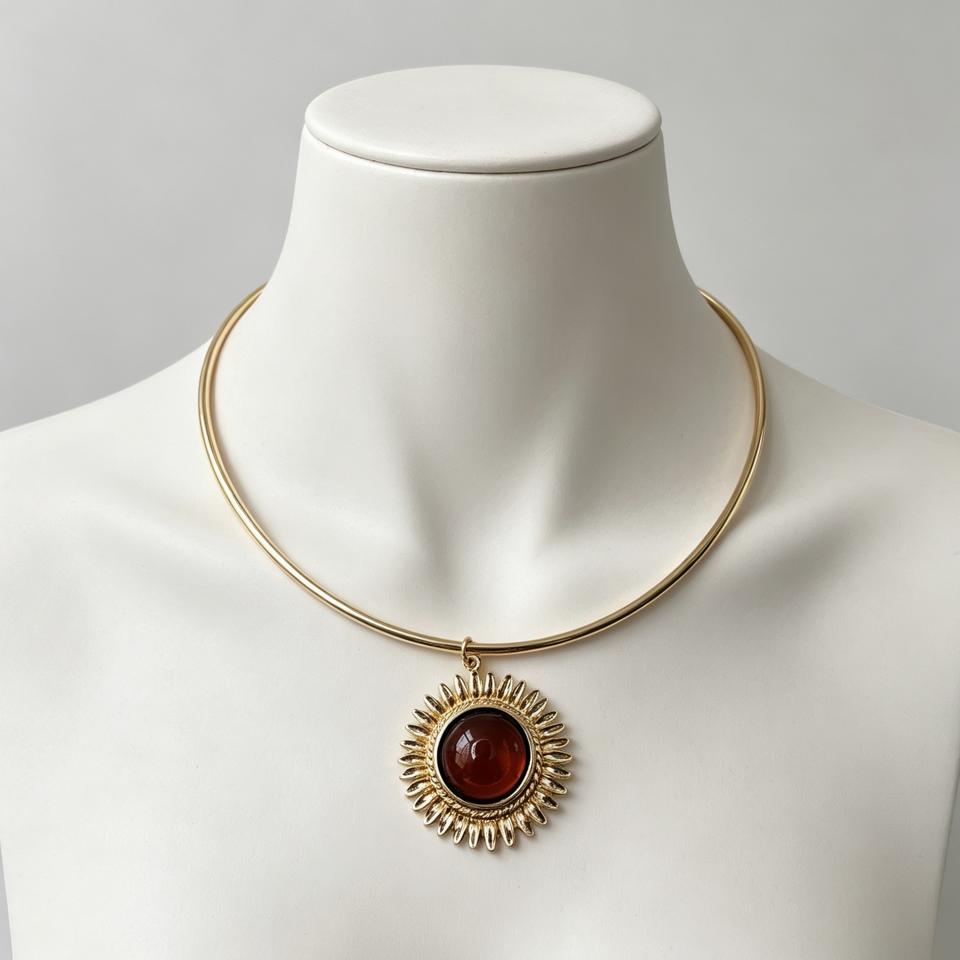 Collar Choker Sol con Piedra Cerrada, Collar de Metal Dorado, Accesorio de Moda al Por Mayor|JI JOYA
