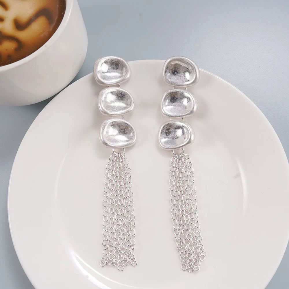 Conjunto de joyas con borlas de plata/dorado | Collar, pendientes y pulsera con disco grueso