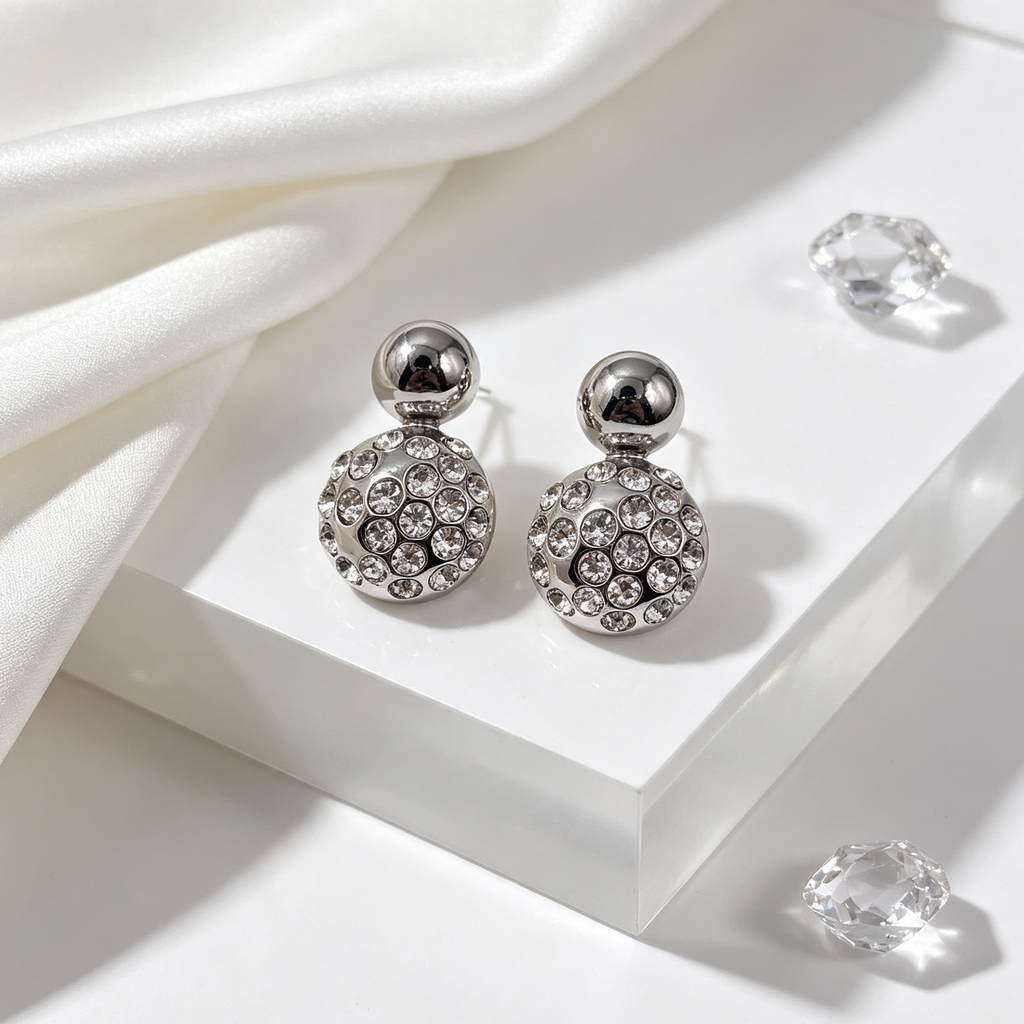 Pendientes Bolos con Cristales, Oro y Plata, Mayorista Joyería Moda | JI JOYA