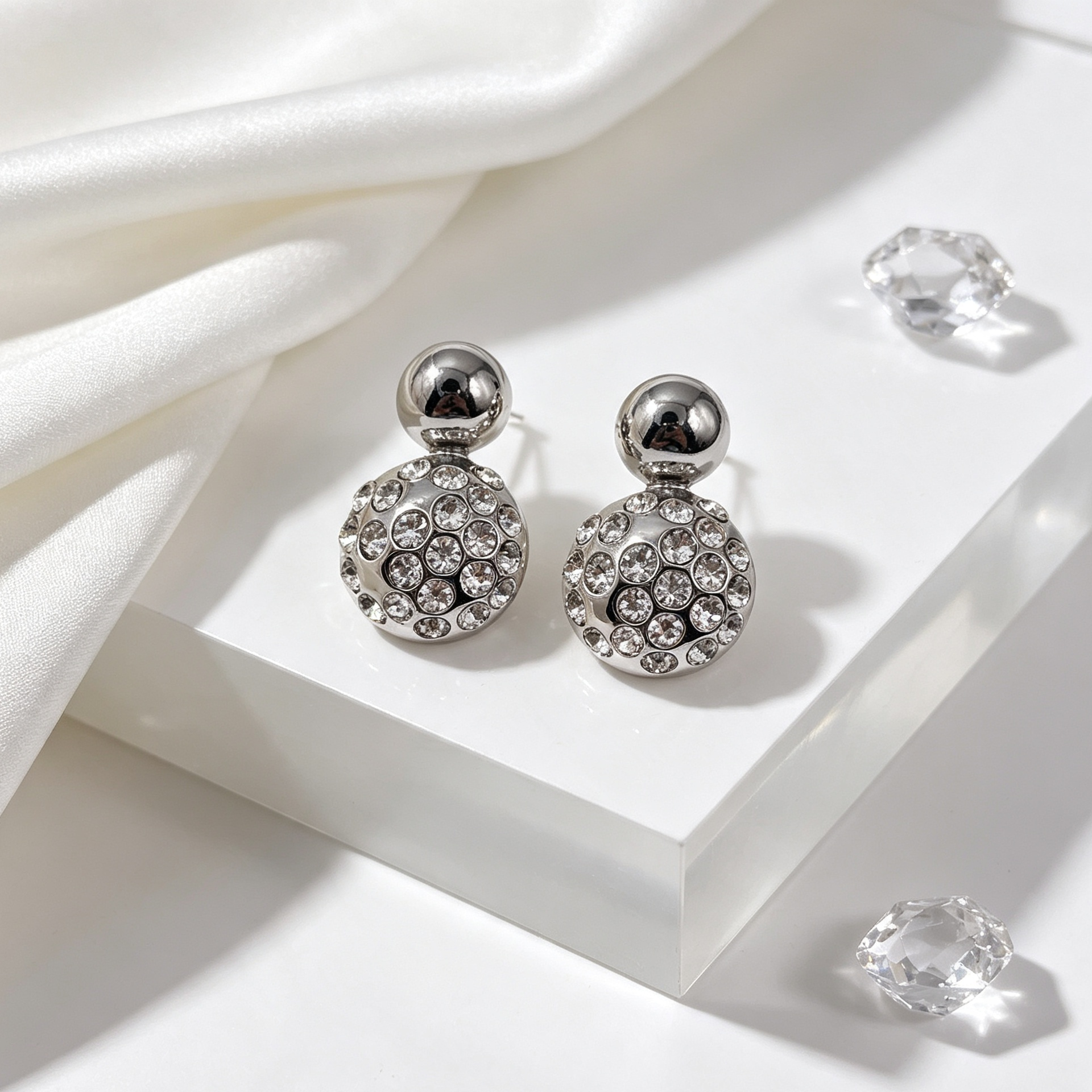 Pendientes Bolos con Cristales, Oro y Plata, Mayorista Joyería Moda | JI JOYA