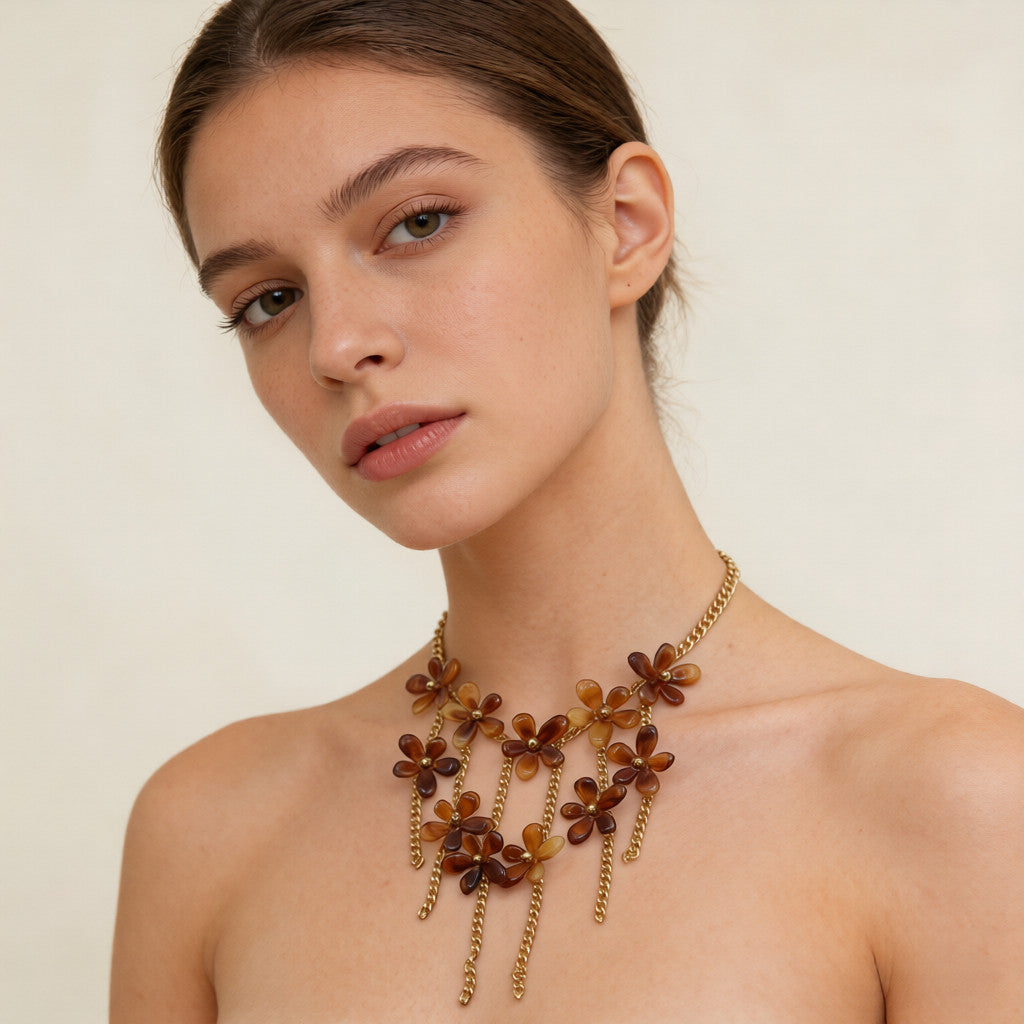 【Amuleto floral primaveral】Conjunto de joyas con borlas florales retro: collar, aretes y pulsera de diseño único (juego de 3 piezas)