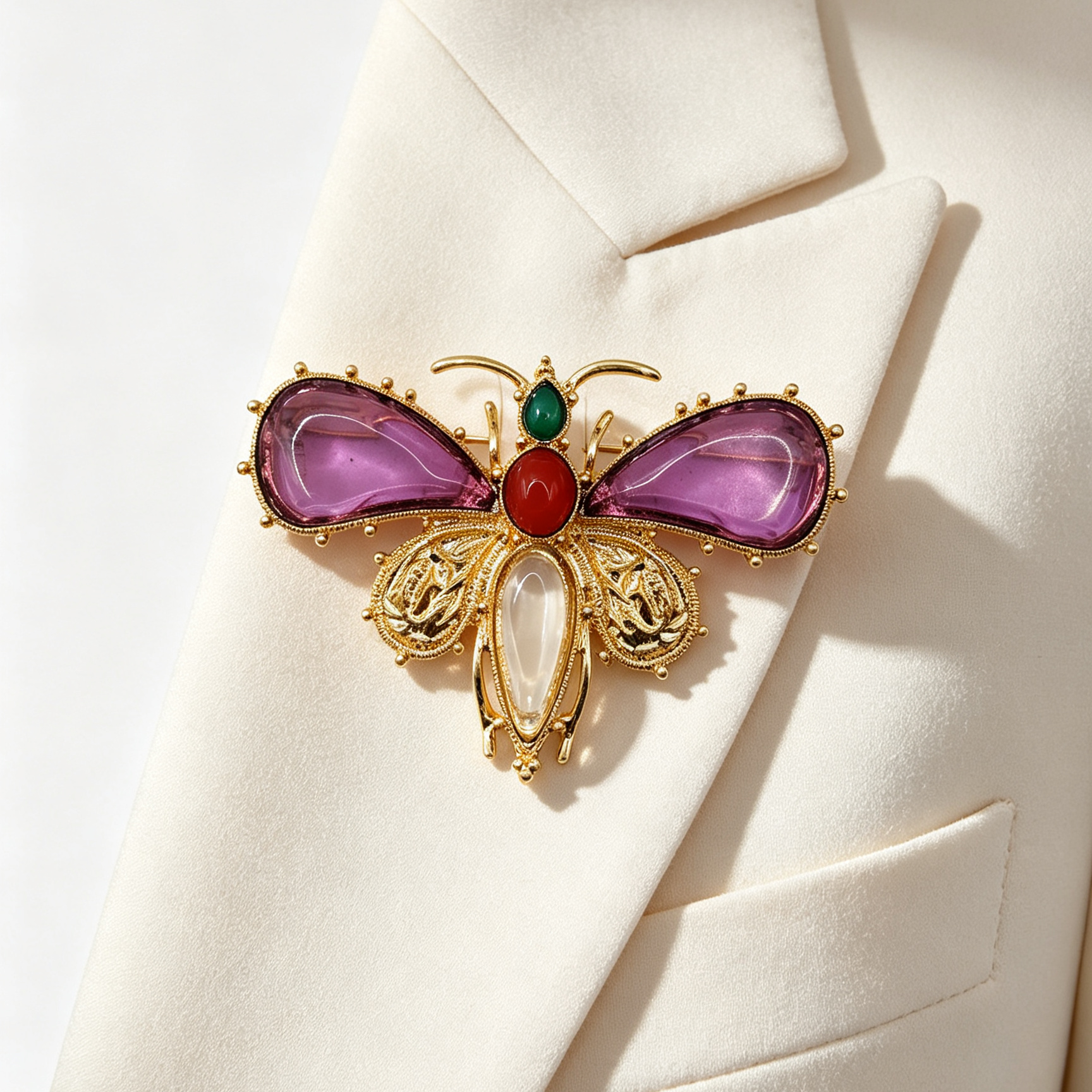 Broche Vintage Forma de Mariposa con Piedras de Colores, Accesorio de Joyería al Por Mayor|JI JOYA