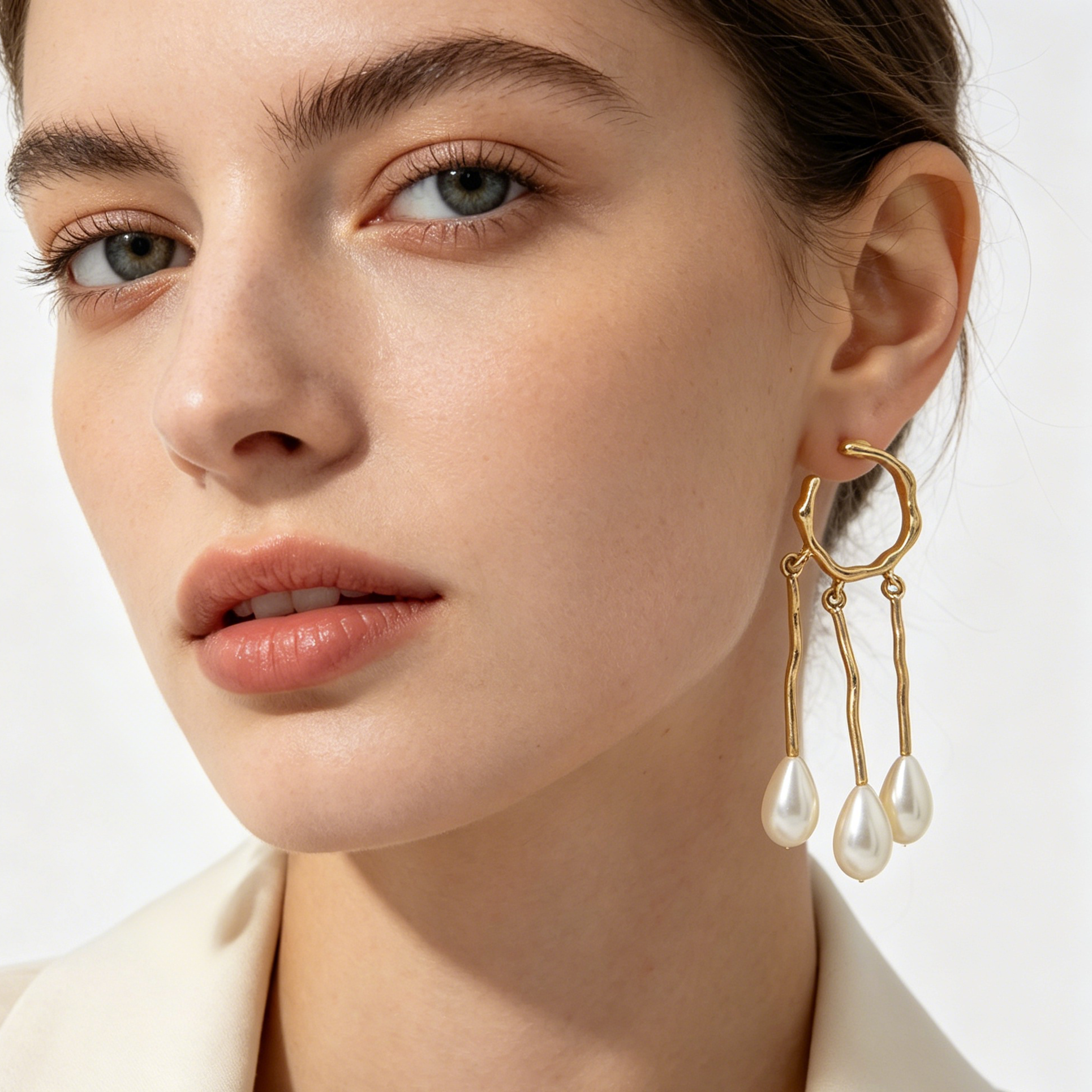 Pendientes Colgantes de Perla con Aro Irregular | Venta al Por Mayor | 2 Colores (Oro/Plata) | Diseño Minimalista|JI JOYA