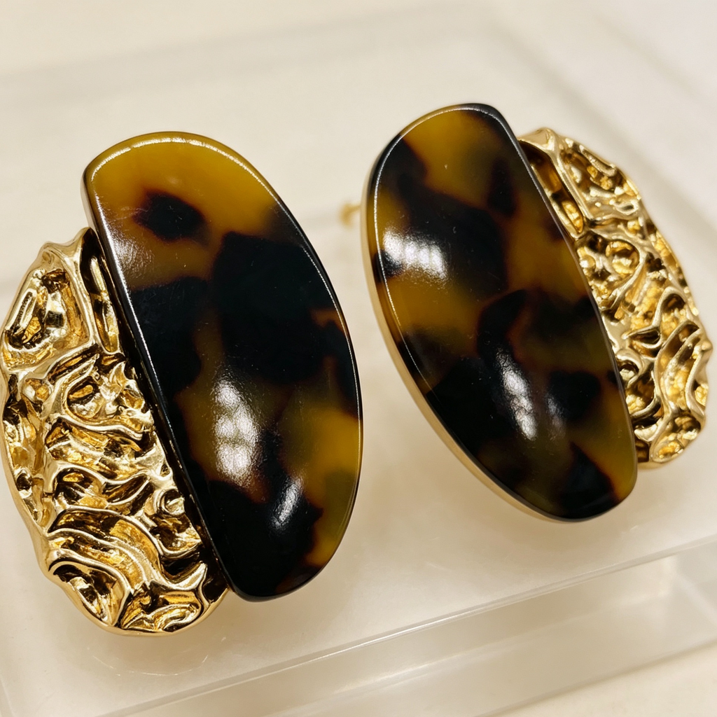 Pendientes Diseño Carey y Metal Dorado | Mayorista JI JOYA